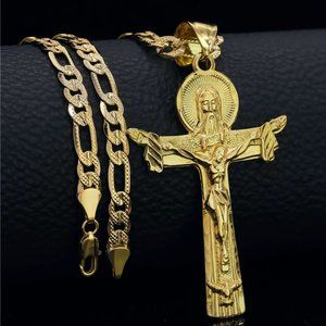 14k Men's Gold 24" Chain and Jesus Pendant